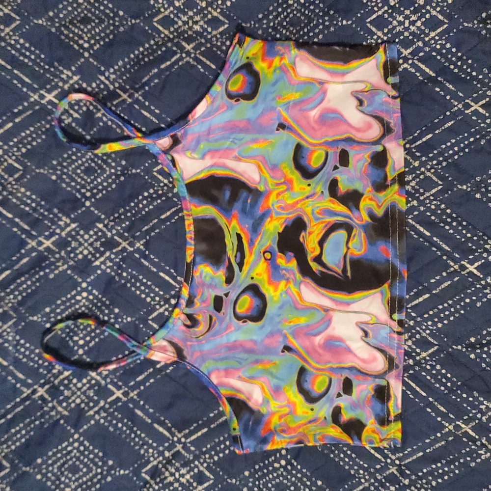 FWB💫 Neon Rainbow Oil Spill Pattern Spaghetti Strap Crop Top